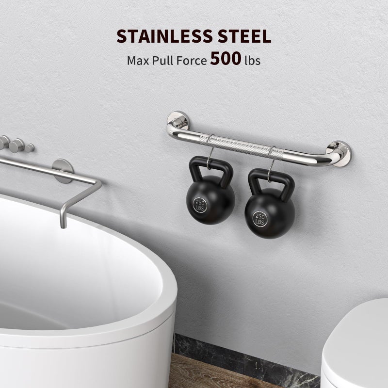 ZUEXT 2 Pack 16 Inch Anti Slip Shower Grab Bar Handle, ZUEXT Chrome Stainless Steel Bathroom Grab Bar, Knurled Bathroom Balance Bar,Safety Hand Rail Support,Handicap Elderly Injury Senior Assist Bath Handle - Image 3